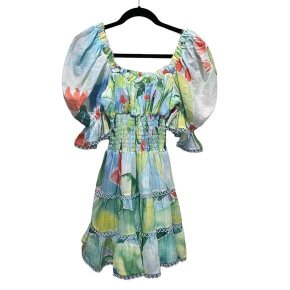 Charo Ruiz Giulia Short Dress Barbary Print Blue Multicolored Size Medium - Picture 3 of 9